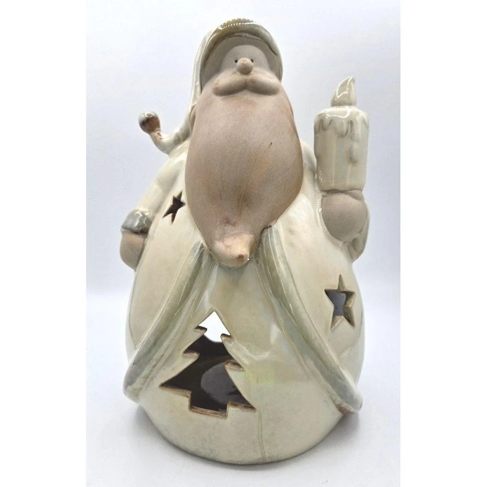 Vintage Ceramic Santa‎ Candle Holder - Rustic Christmas Decor